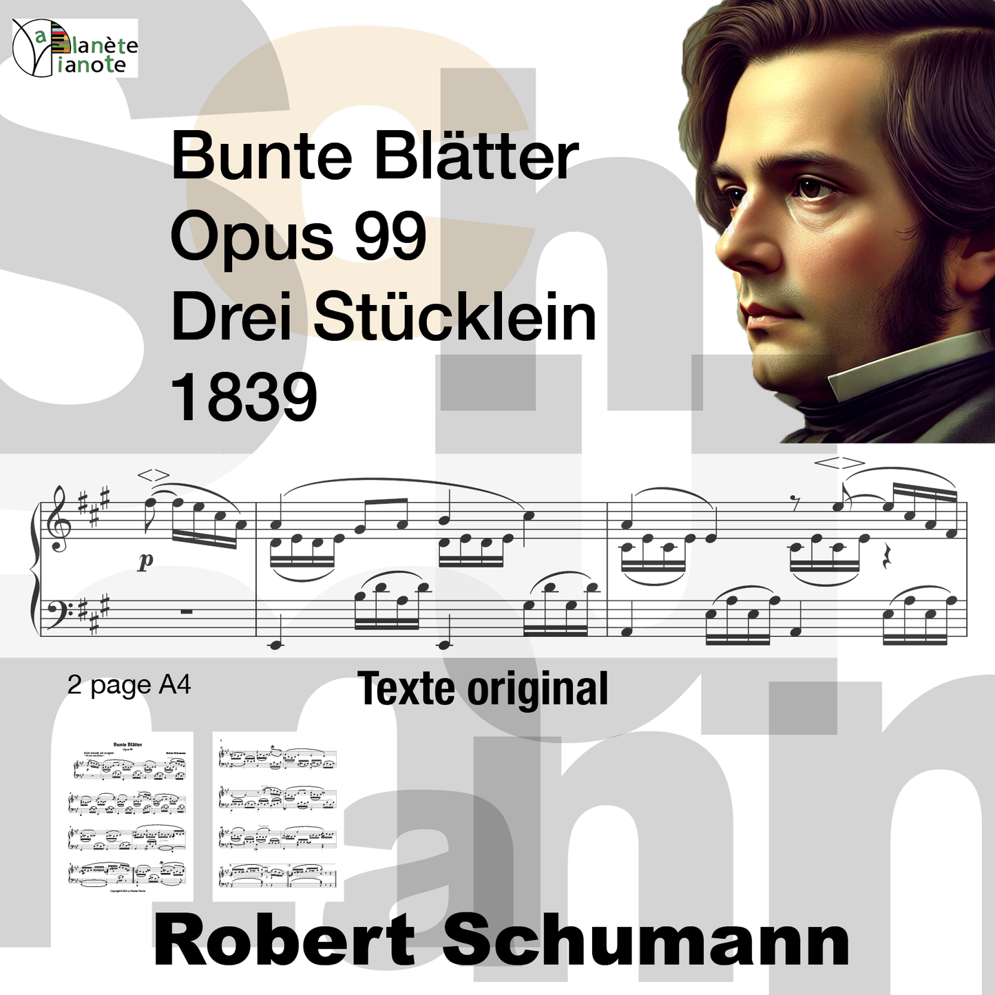 Bunte Blätter Opus 99 Extrait des 14 Pièces pour le piano de Robert Schumann Pdf 2 pages